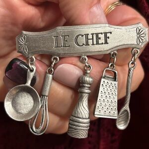 Le Chef Silver-Tone Kitchen  marked (JJ) Charm Brooch